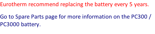 Eurotherm recommend replacing the battery every 5 years.  Go to Spare Parts page for more information on the PC300 / PC3000 battery.